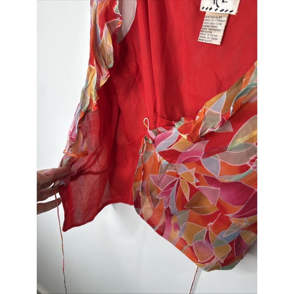 Y2K iCE 100% Silk Wrap Cami Tank Ruffle Colorful Feminine Dainty Preppy Art XL - Picture 7 of 8